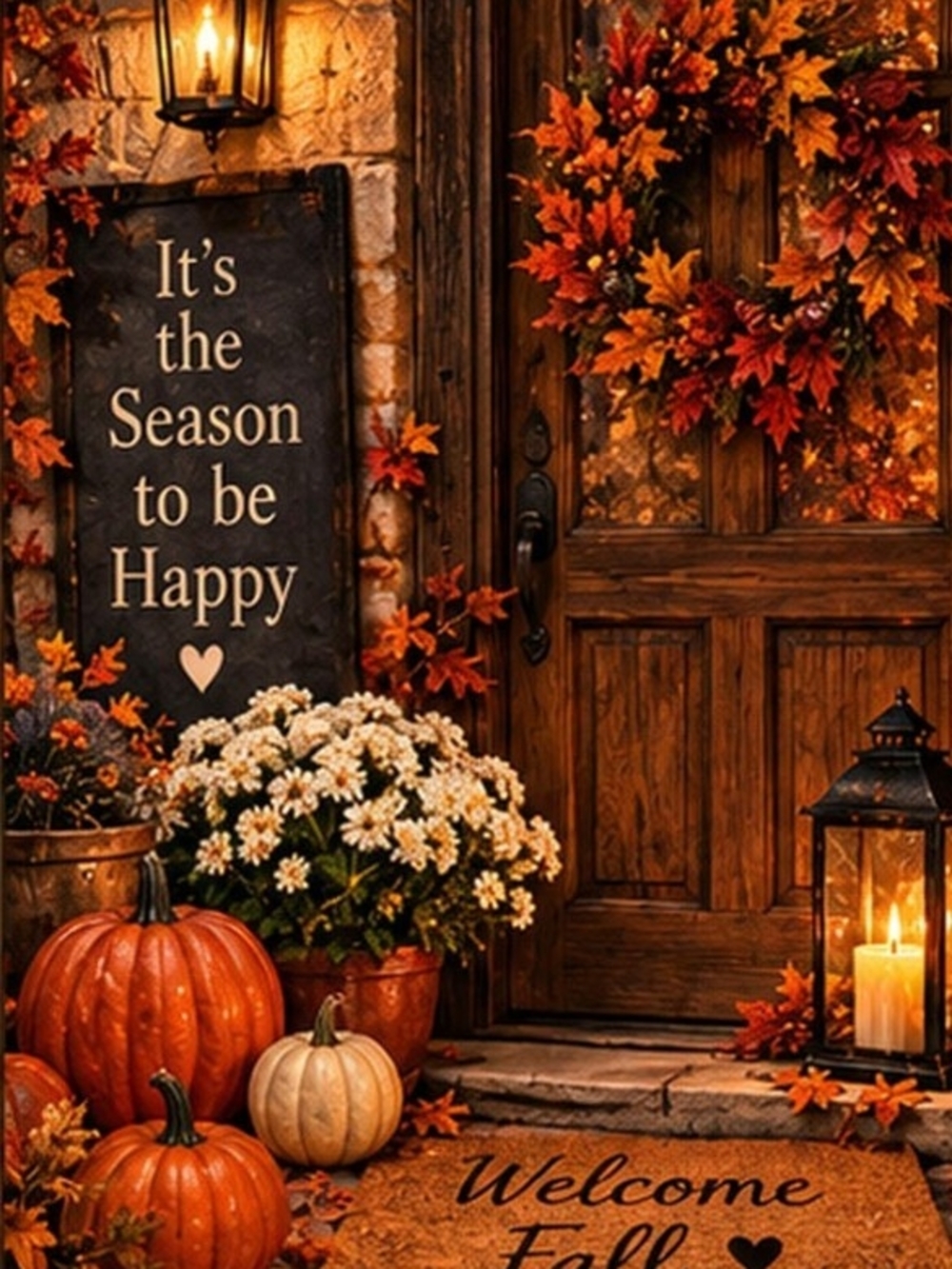 Autumn Welcome Porch Sign and Pumpkin Décor - Orange
